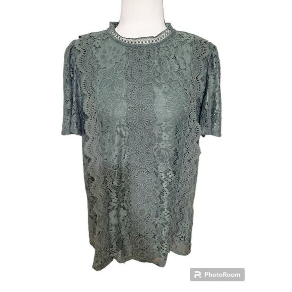 Cable & Gauge Olive Green Lace Blouse Size L - Picture 1 of 6